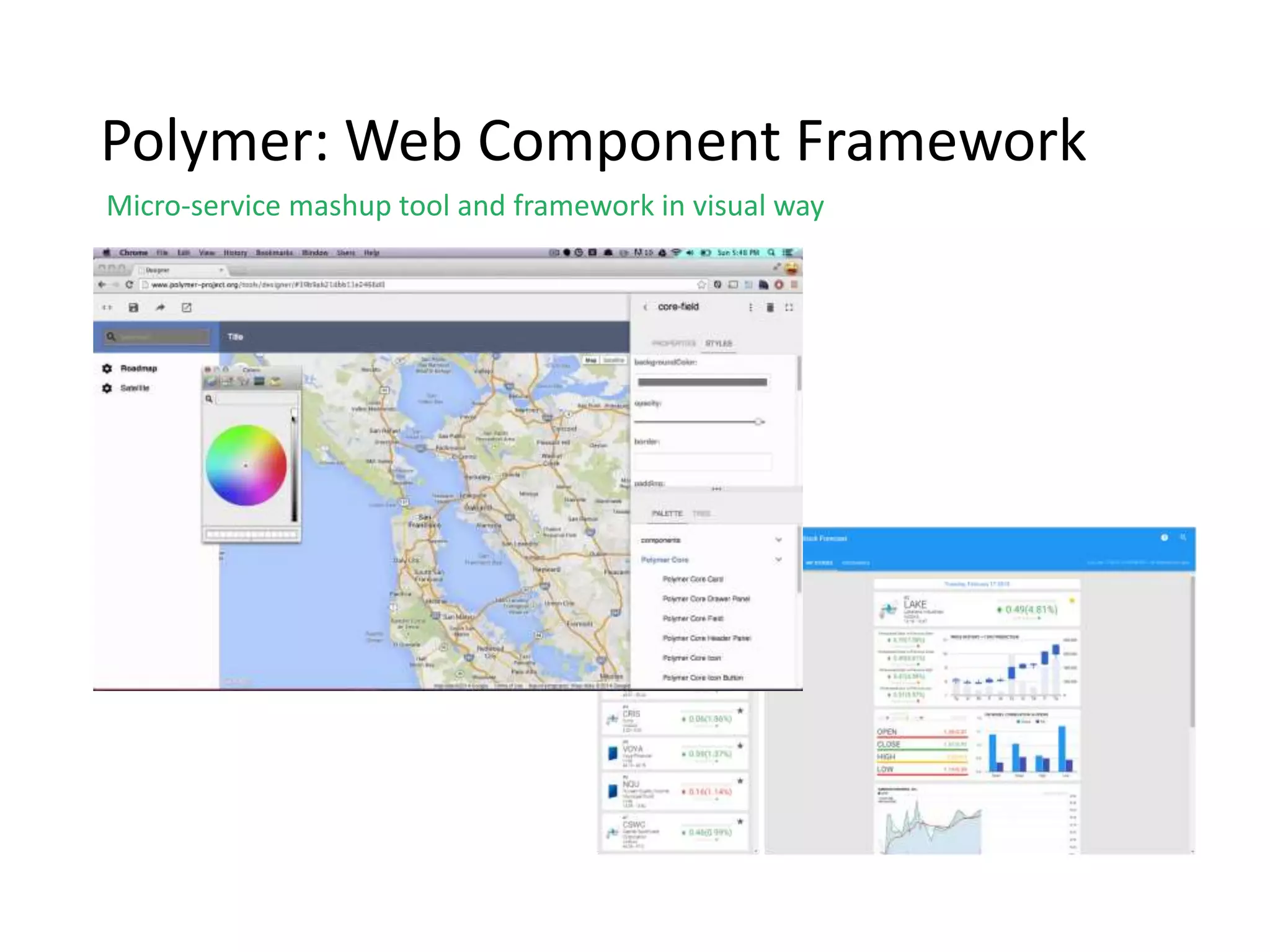 Polymer: Web Component Framework
Micro-service mashup tool and framework in visual way
 