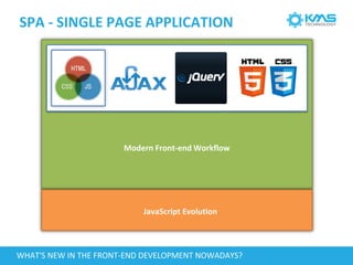 WHAT'S NEW IN THE FRONT-END DEVELOPMENT NOWADAYS?
SPA - SINGLE PAGE APPLICATION
Modern Front-end Workflow
JavaScript Evolution
 