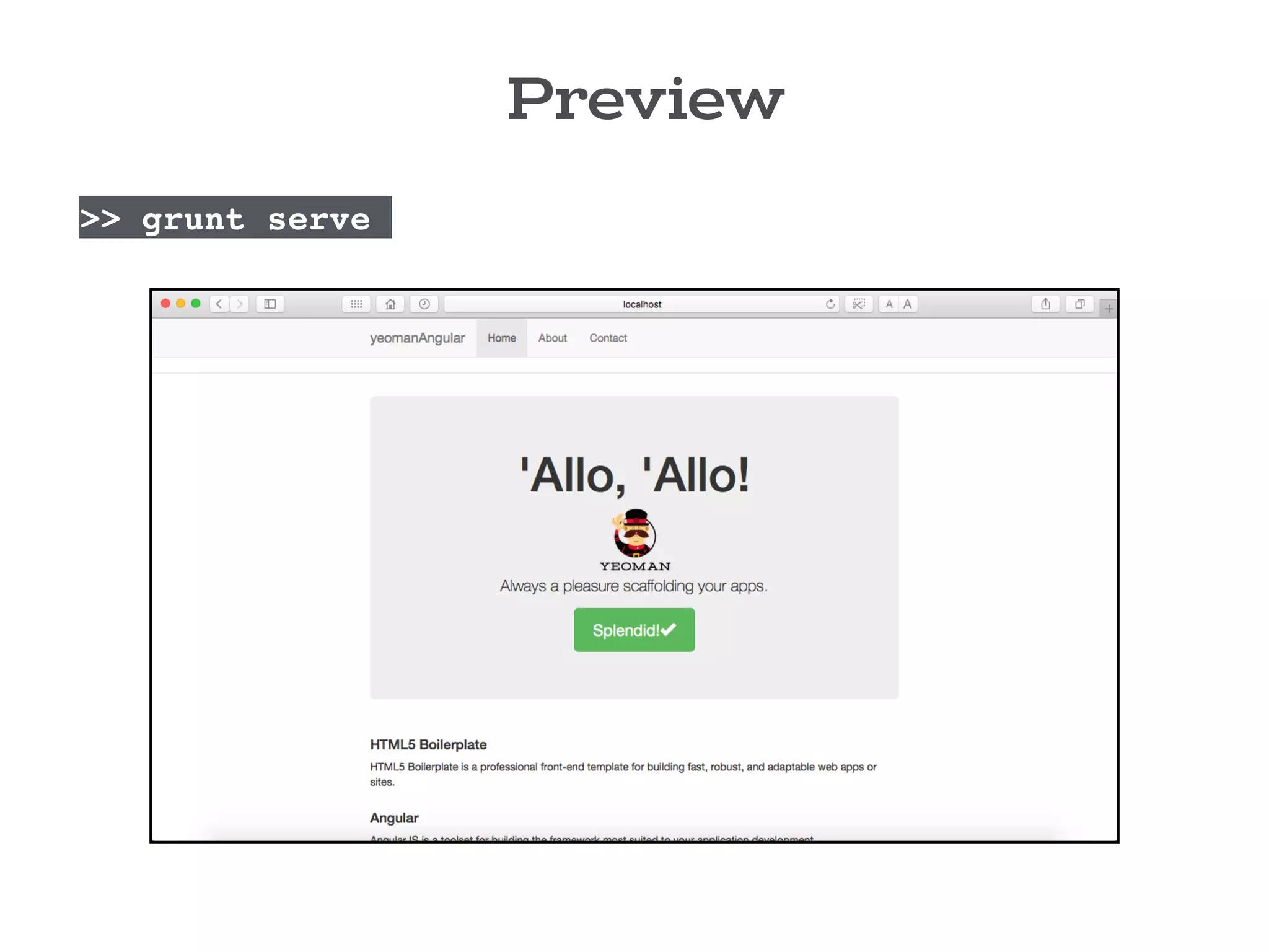 Preview
>> grunt serve
 