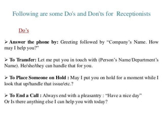 Front desk etiquettes