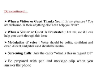 Front desk etiquettes