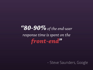 “80-90% of the end-user
response time is spent on the
     front-end”


              - Steve Saunders, Google
 