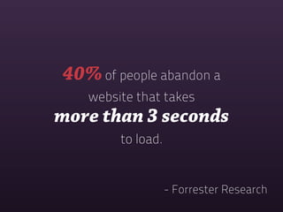 40% of people abandon a
   website that takes
more than 3 seconds
        to load.


                   - Forrester Research
 