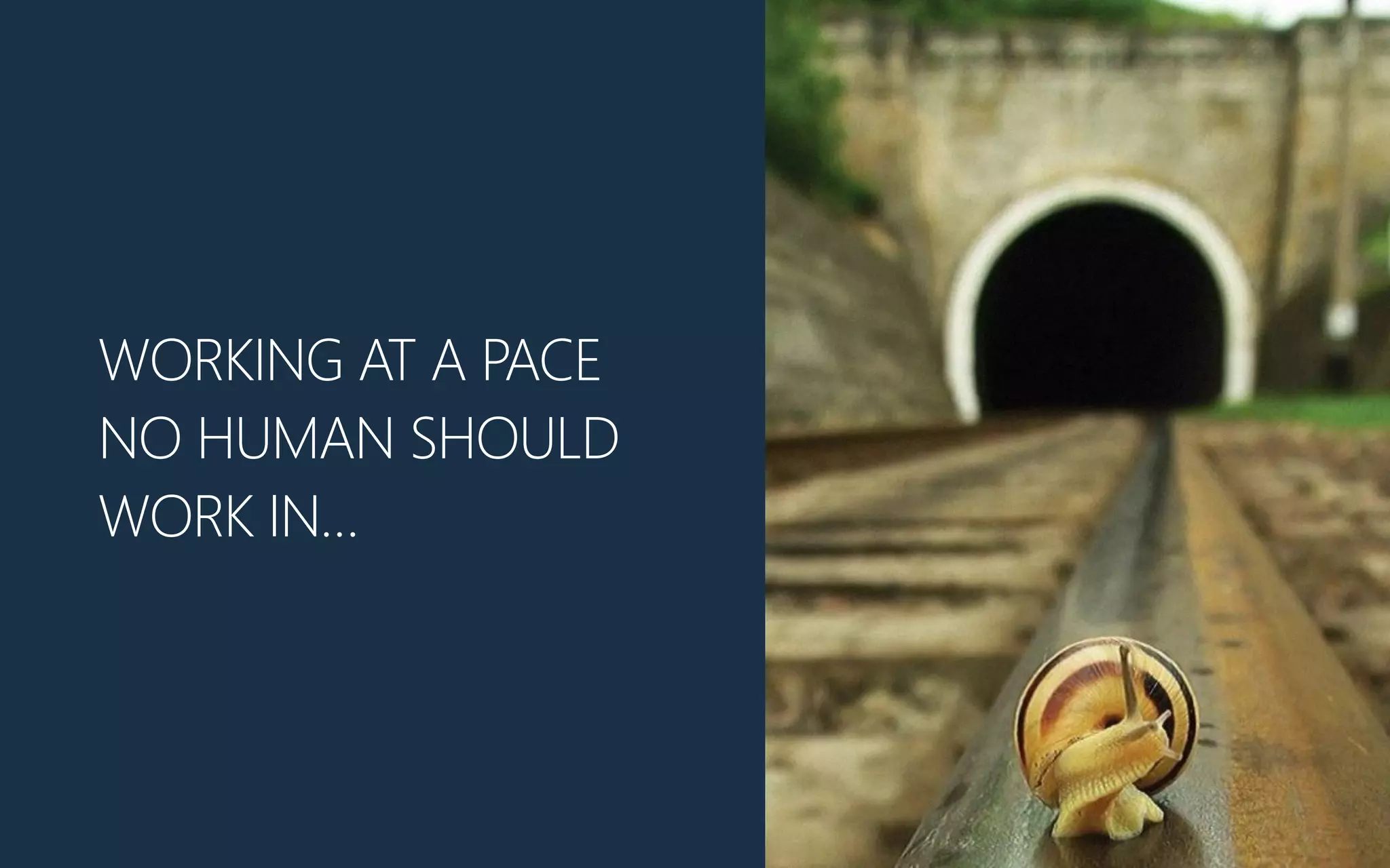 WORKING AT A PACE
NO HUMAN SHOULD
WORK IN…
 