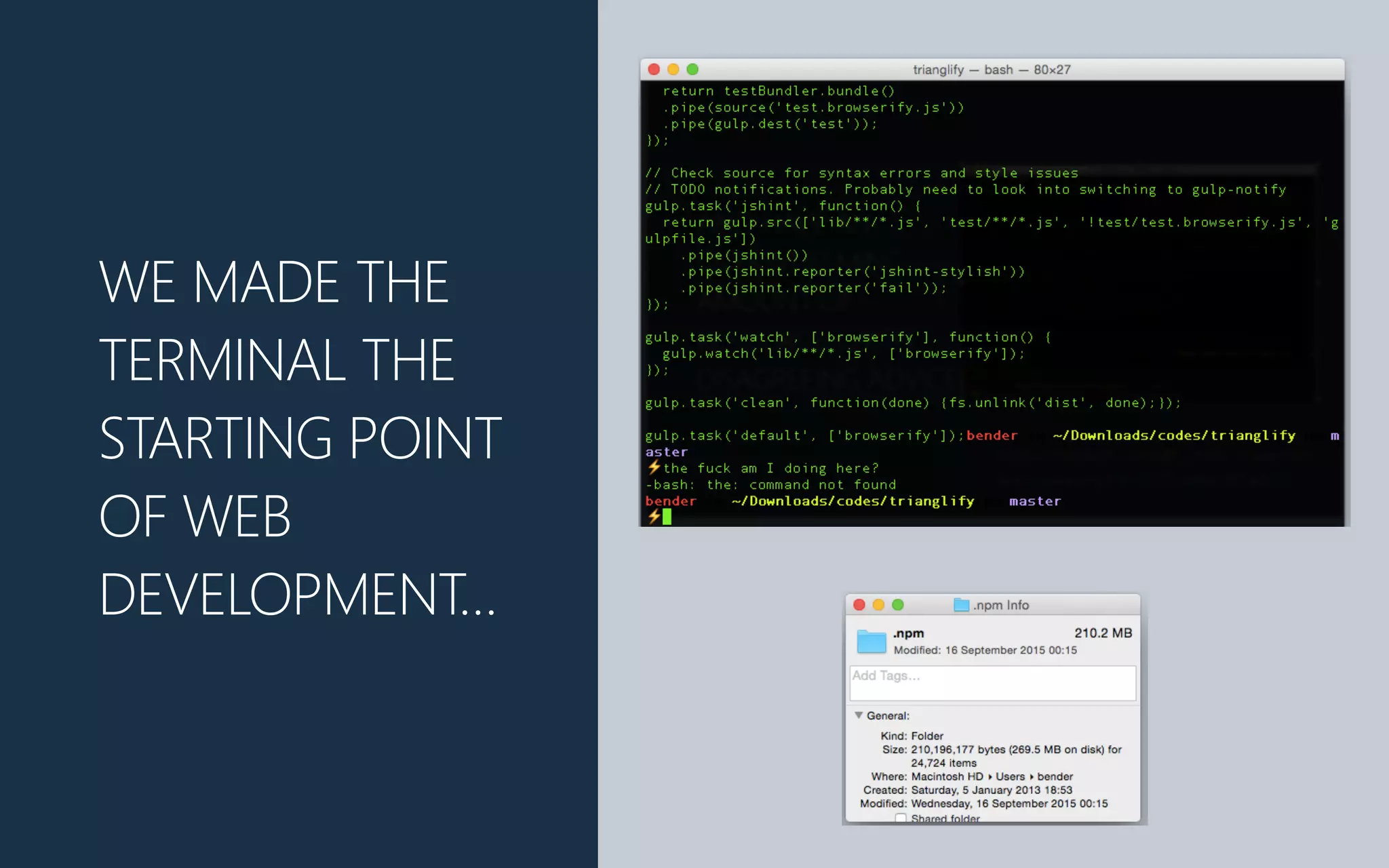 WE MADE THE
TERMINAL THE
STARTING POINT
OF WEB
DEVELOPMENT…
 