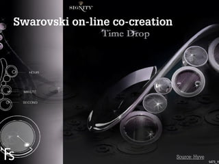 Swarovski on-line co-creation




FRONTEER
STRATEGY
INNOVATION.
CO-CREATION.
BRAND DEVELOPMENT.
                                Source: Hyve
 
