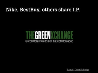Nike, BestBuy, others share I.P.




                          Source: GreenXchange
 