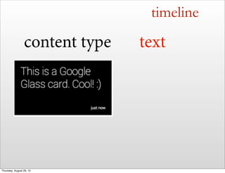 timeline
textcontent type
Thursday, August 29, 13
 
