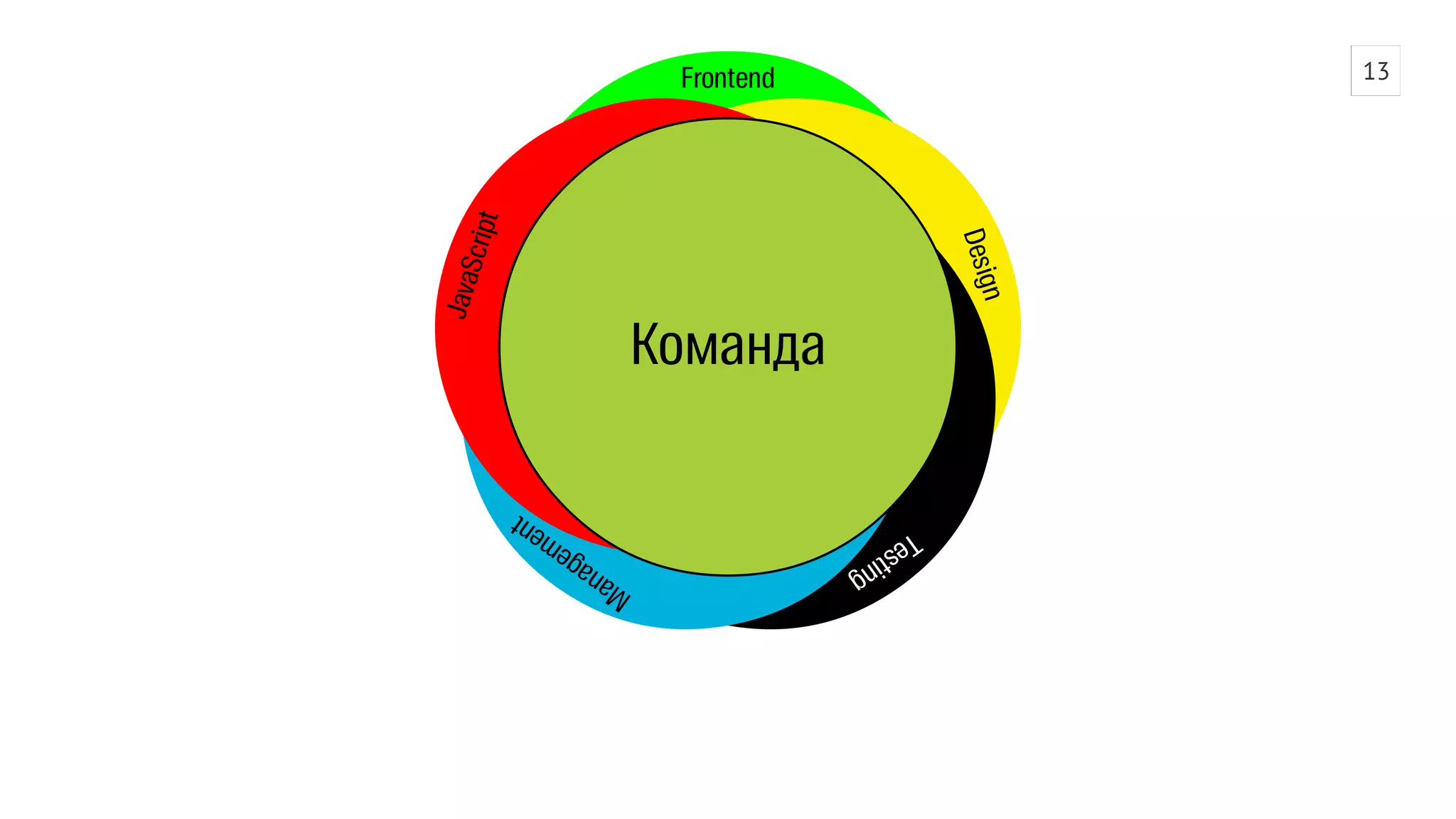 Frontend 
Design 
Testing 
JavaScript 
Команда 
Management 
13 
 