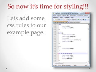 Lets add some
css rules to our
example page.
So now its time for styling!!!
 