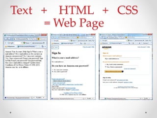 Text + HTML + CSS
= Web Page
 