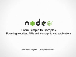 From Simple to Complex
Powering websites, APIs and isomorphic web applications
Alexandra Anghel, CTO Appticles.com
 