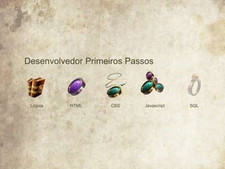 Desenvolvedor Primeiros Passos
HTMLLógica JavascriptCSS SQL