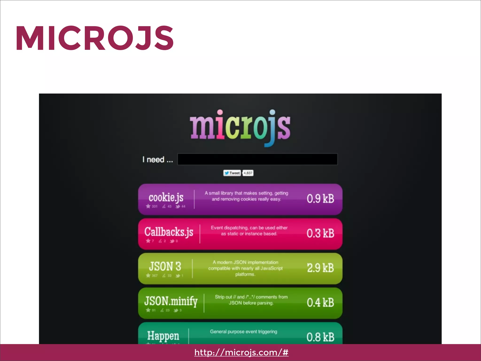 MICROJS
http://microjs.com/#
 