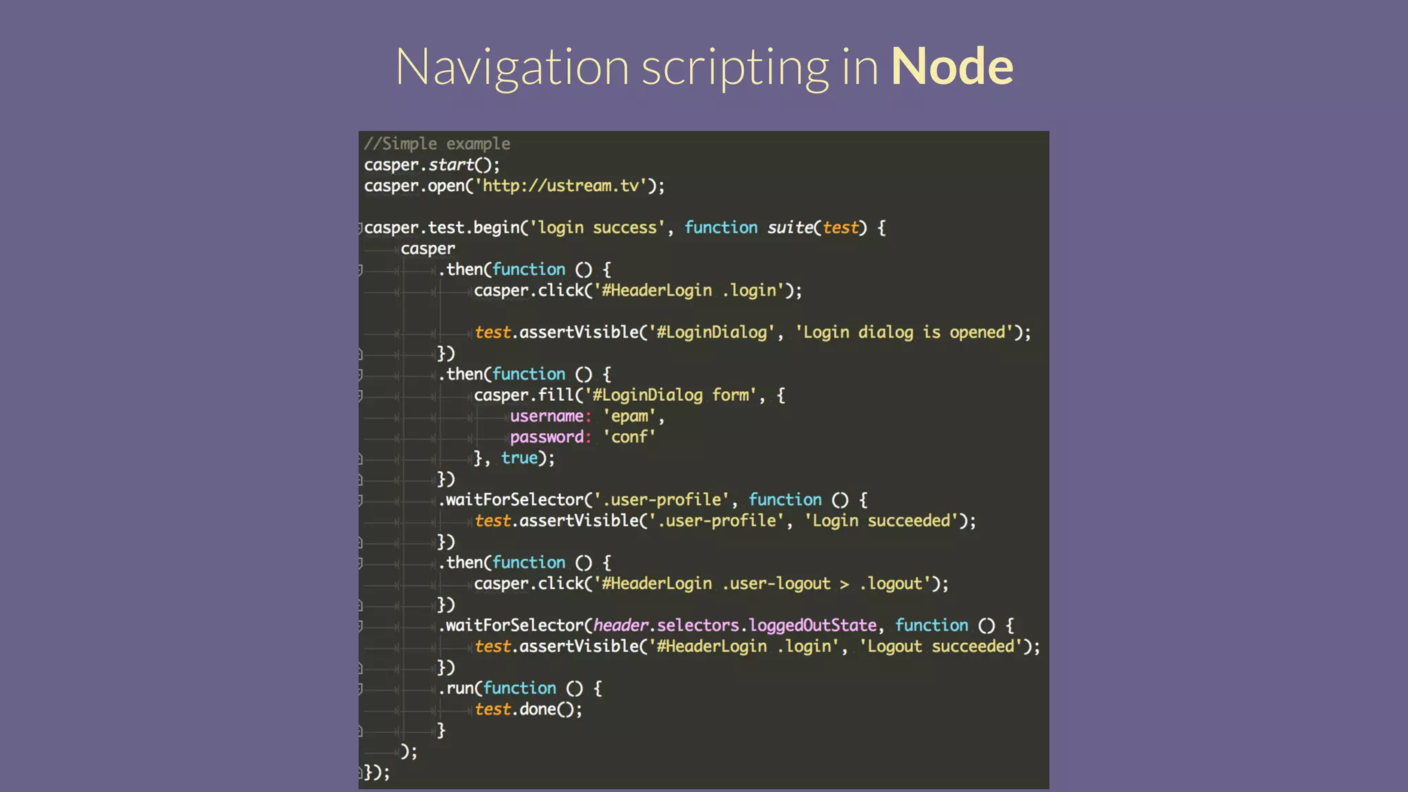 Navigation scripting in Node
 