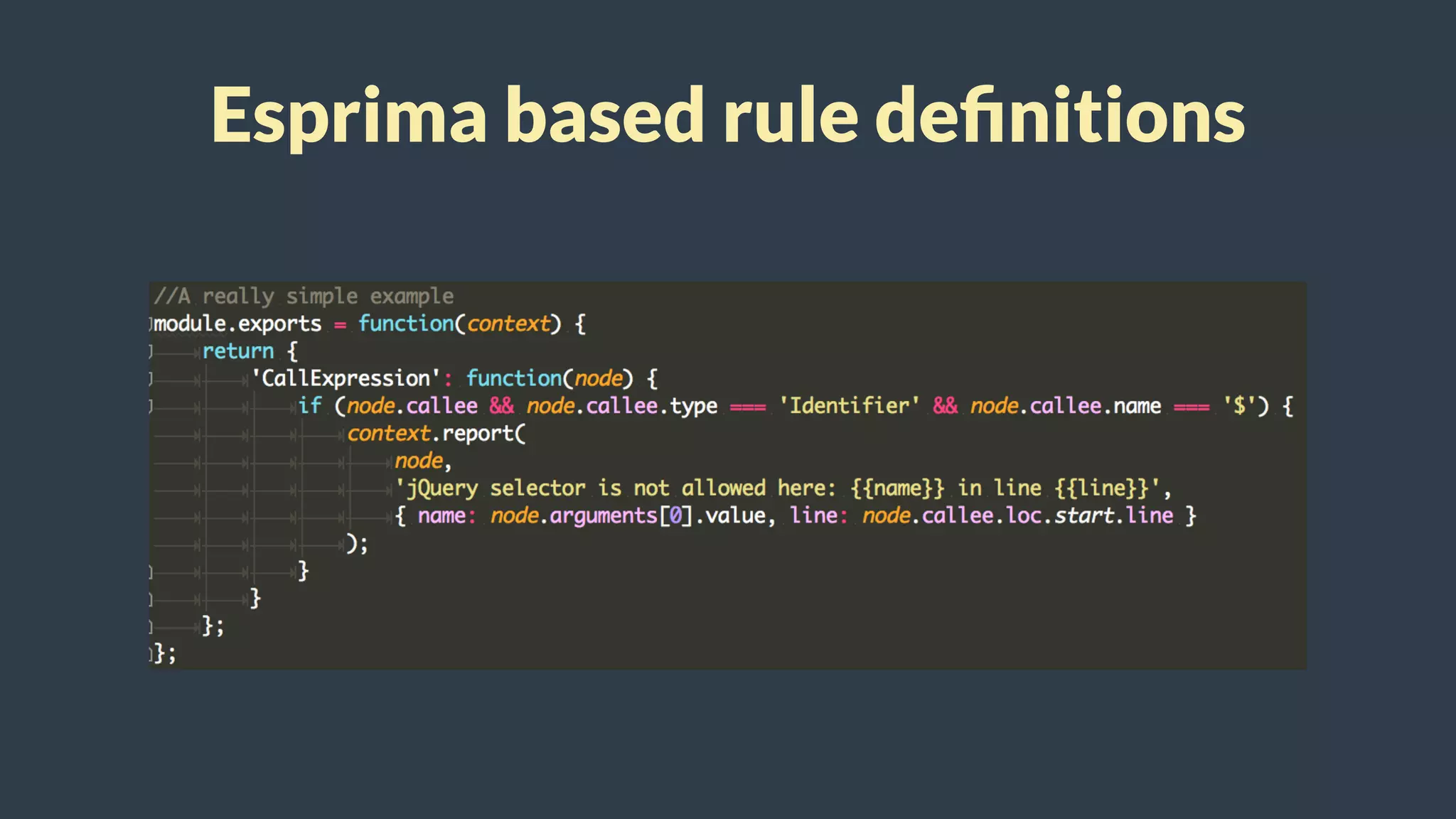 Esprima based rule deﬁnitions
 