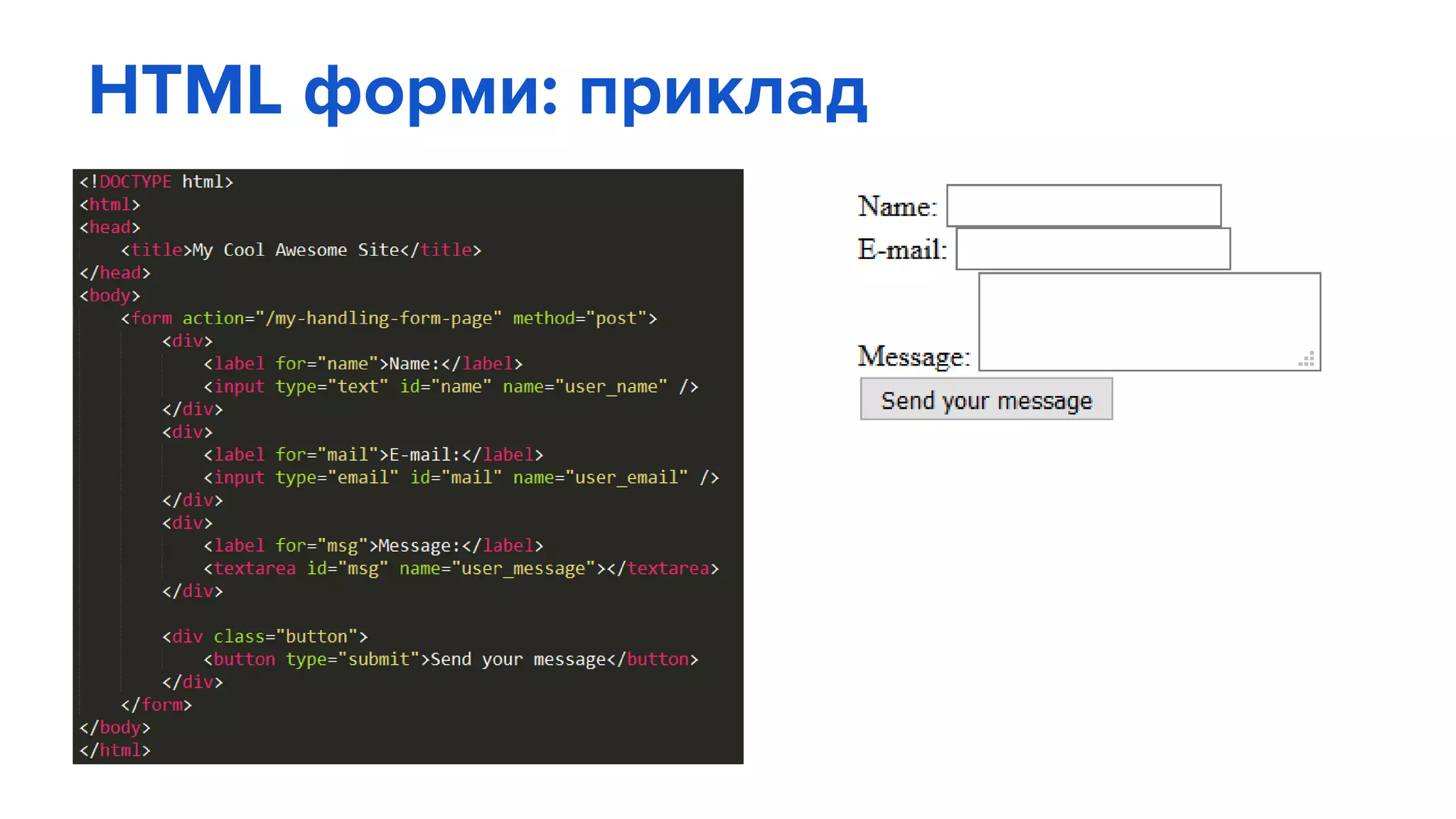 HTML форми: приклад
 