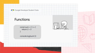 Functions
const sum = ( ) => {
return 2 + 3
}
console.log(sum( ))
 