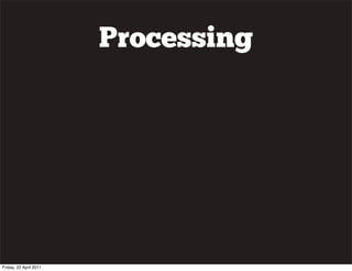 Processing




Friday, 22 April 2011
 