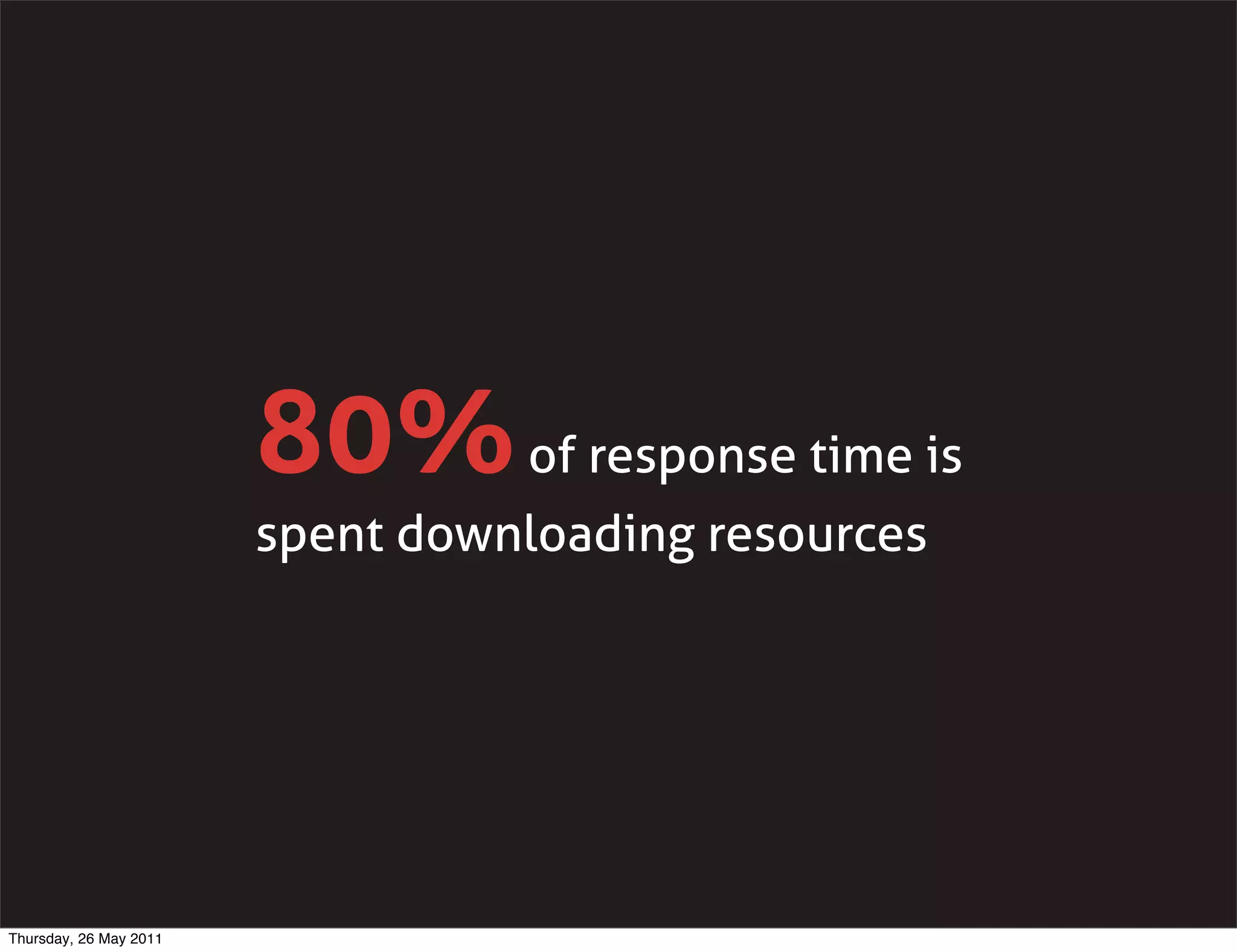 80% of response time is
                        spent downloading resources




Thursday, 26 May 2011
 