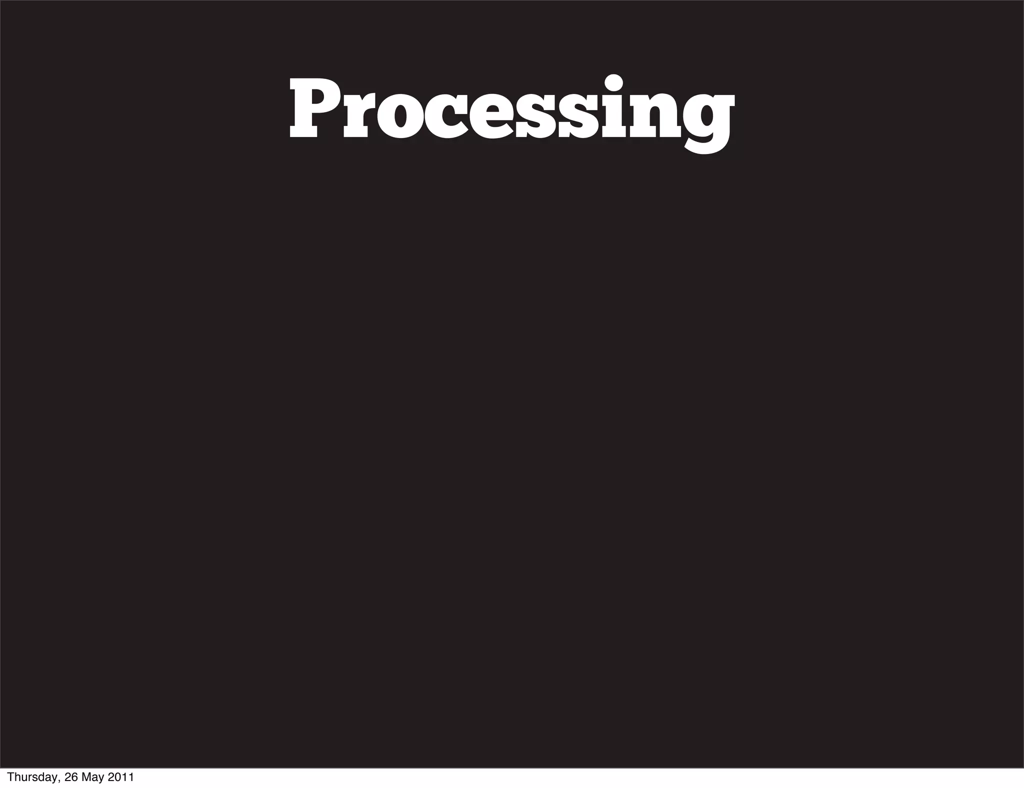 Processing




Thursday, 26 May 2011
 
