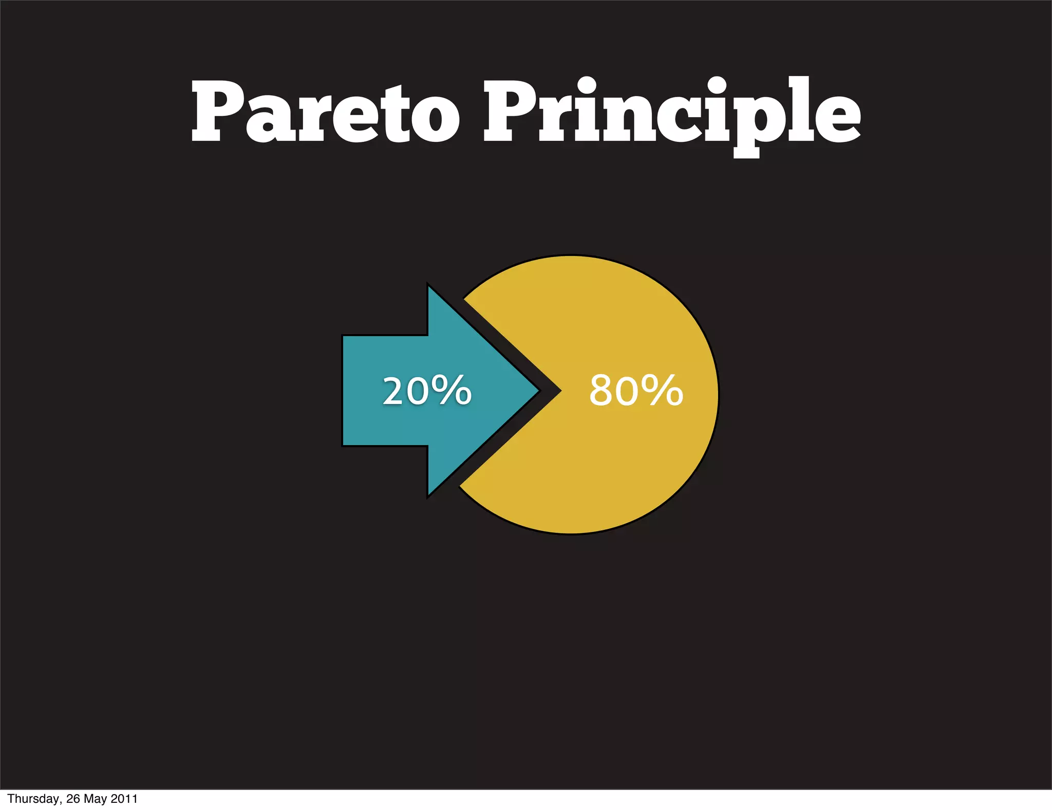Pareto Principle


                            20%   80%




Thursday, 26 May 2011
 
