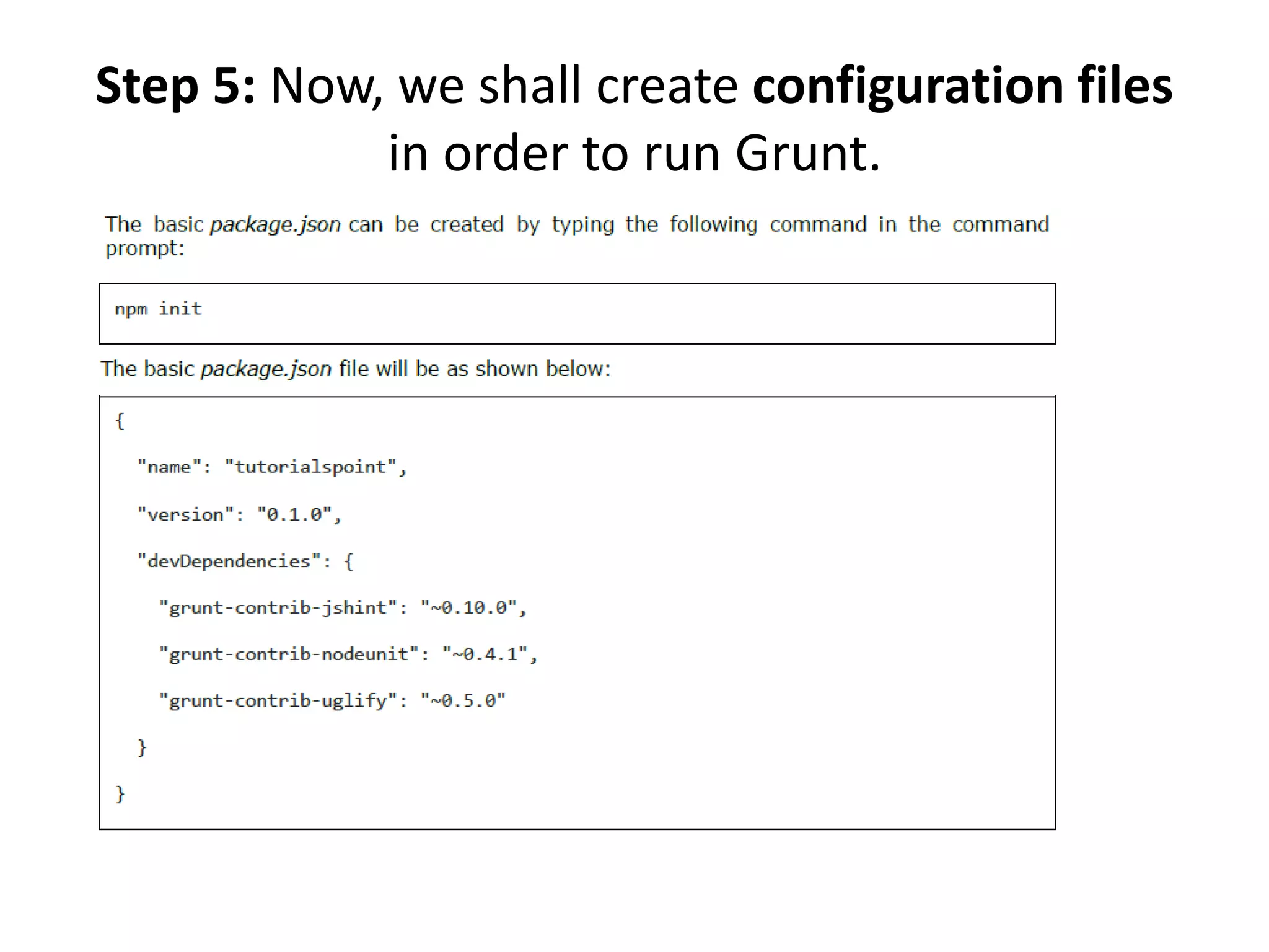 Step 5: Now, we shall create configuration files
in order to run Grunt.
 