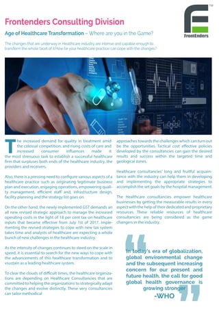 FrontEnders Healthcare Services eNewsletter Q1 Edition | April - June’17