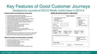 Key Features of Good Customer Journeys
designed by councils at DCLG Really Useful days in 2014-5
Linda O’Halloran | Sector-Led Data Standards for Local Waste Services | Front End Integration Workshop | 8th
January 2016
 