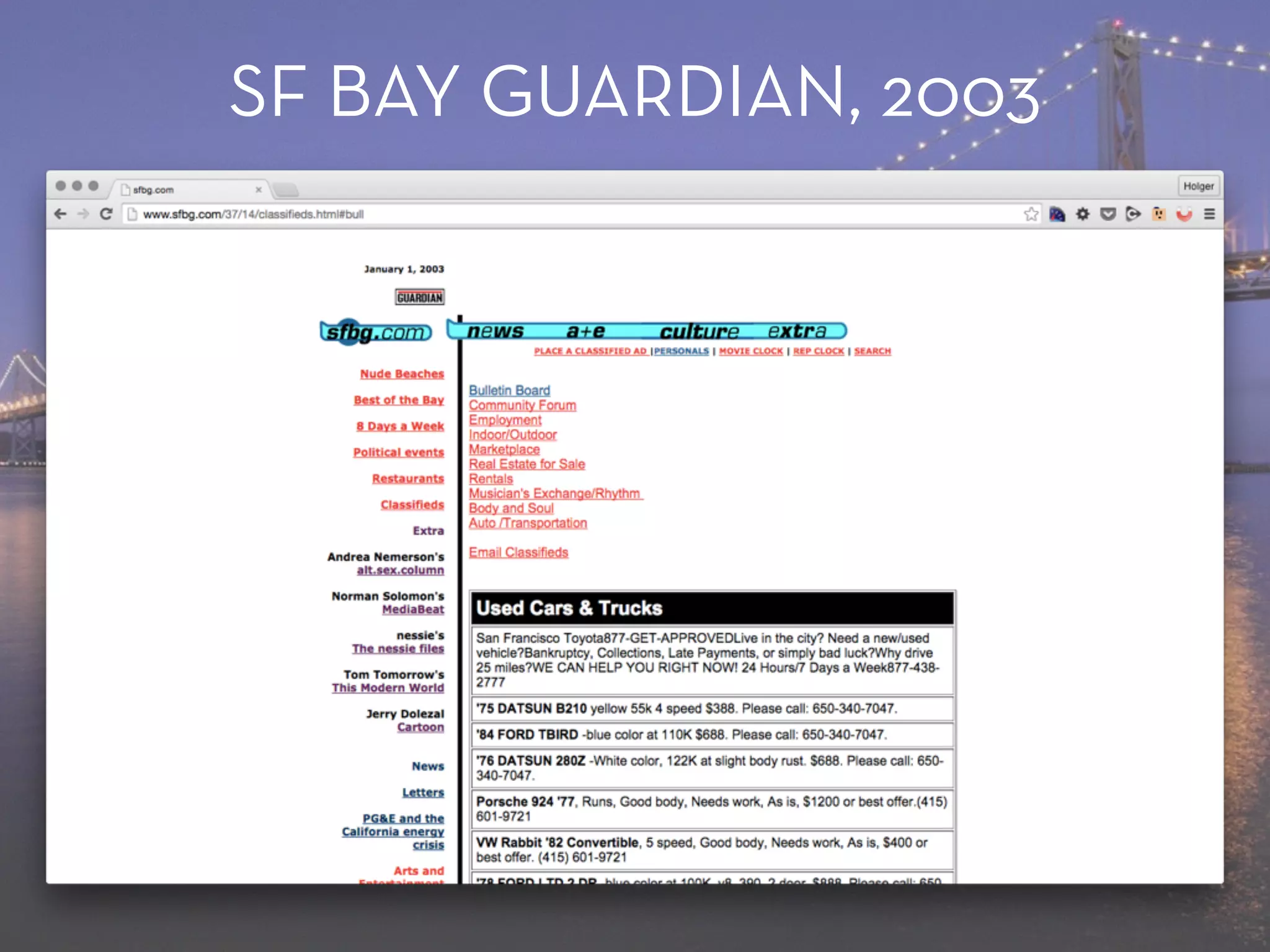 SF BAY GUARDIAN, 2003
 