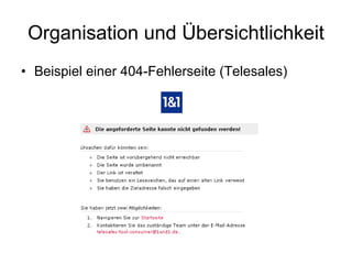 Organisation und Übersichtlichkeit Beispiel einer 404-Fehlerseite (Telesales) 