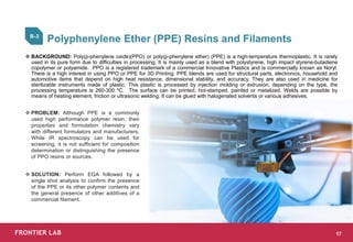 Polyphenylene Ether (PPE) Resins and Filaments
FRONTIER LAB 17
❖ PROBLEM: Although PPE is a commonly
used high performance...
