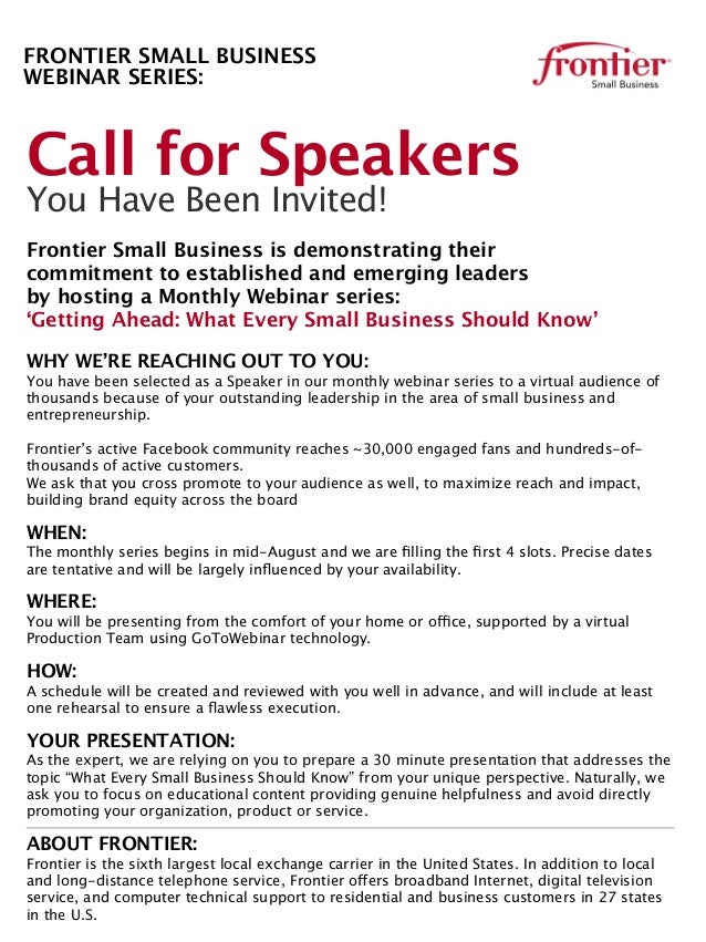 Frontier Small Business Call for Speakers