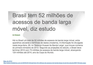 Maio de 2012
http://www.mobiletime.com.br/29/05/2012/brasil-tem-52-milhoes-de-acessos-de-banda-larga-movel-diz-estudo/280718/news.aspx
 