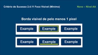 Critério de Sucesso 2.4.11 Foco Visível (Mínimo)
Borda visível de pelo menos 1 pixel
Novo – Nível AA
 