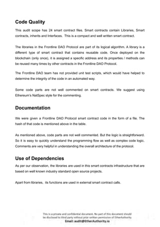 Frontline DAO – Smart Contract Security Audit Report by EtherAuthority ...
