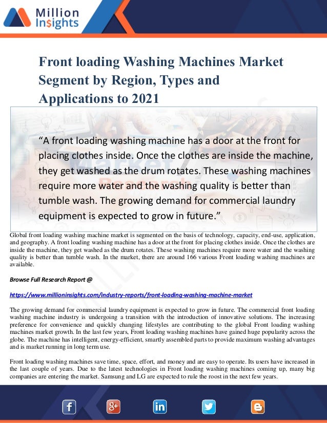 Front loading washing machines market segment by region, types and