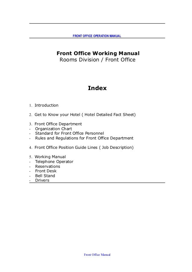 Front Office Dept Job