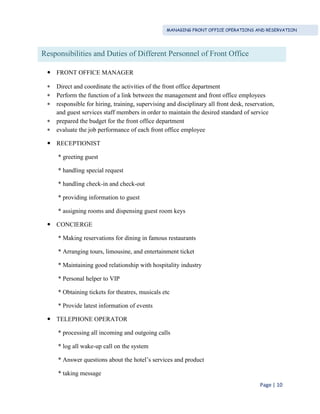 Front office operation | PDF