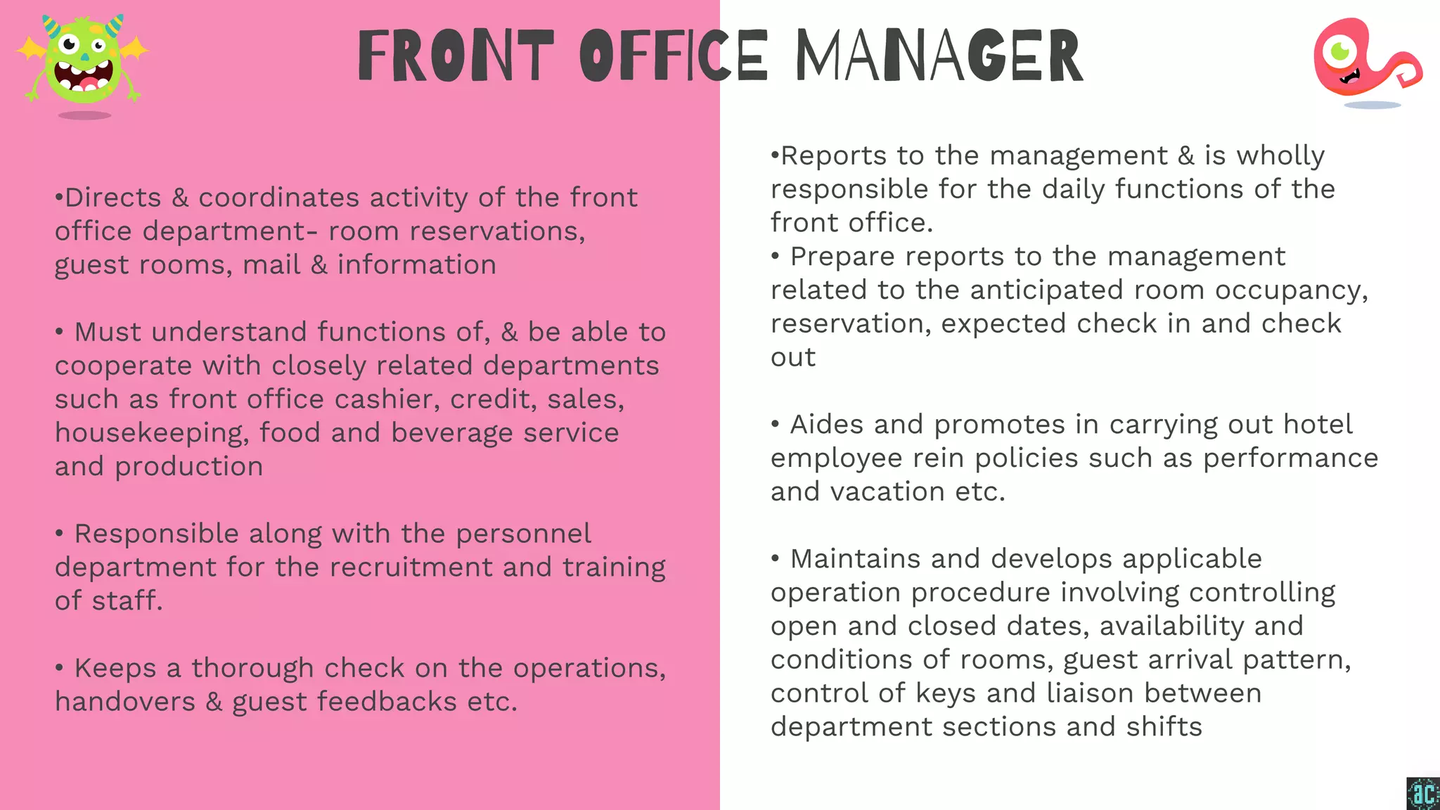 Front Office Organizational Structure | PPTX