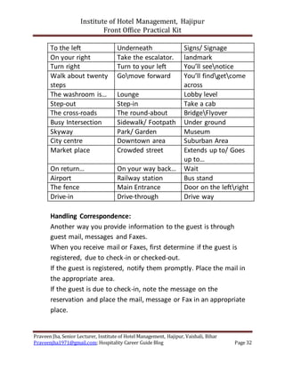 Front Office Practical Role Play Scripts for Hotel | DOCX
