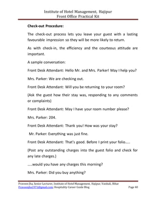 Front Office Practical Role Play Scripts for Hotel | DOCX