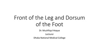 Front of the Leg and Dorsum
of the Foot
Dr. Mushfiqul Hoque
Lecturer
Dhaka National Medical College
 