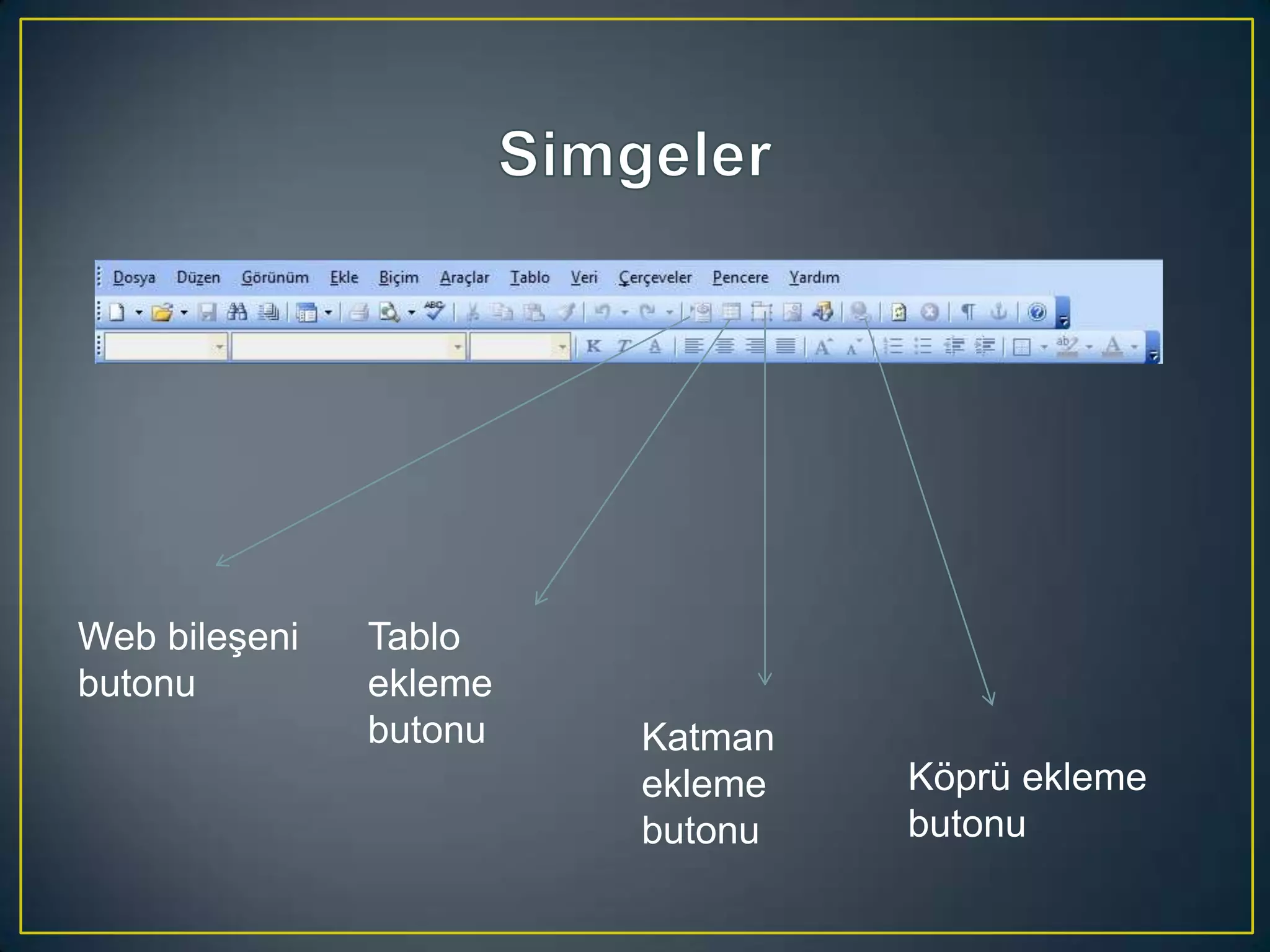 Web bileşeni
butonu

Tablo
ekleme
butonu

Katman
ekleme
butonu

Köprü ekleme
butonu

 