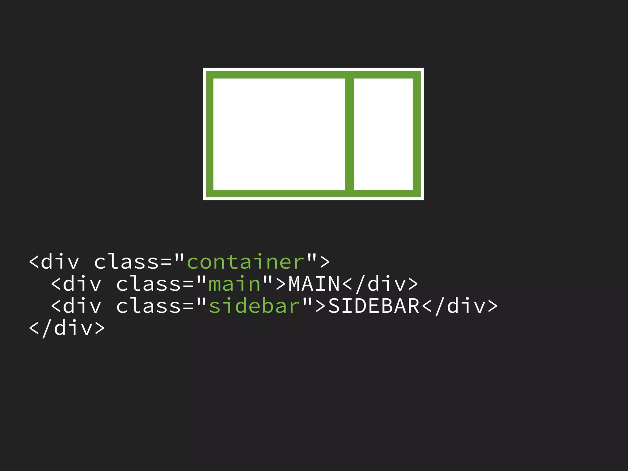 <div class="container">
  <div class="main">MAIN</div>
  <div class="sidebar">SIDEBAR</div>
</div>
 