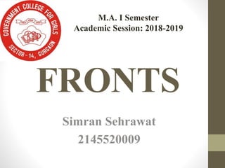 FRONTS
Simran Sehrawat
2145520009
M.A. I Semester
Academic Session: 2018-2019
 