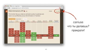 43 
caniuse 
что ты делаешь? 
прекрати! 
 