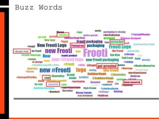 Negative Buzz About?
• Fans almost instantly related
the new Frooti logo to that of a
censored stamp, army logo
and a reject stamp
• They claim that the connect
they used to have with the
brand has been lost
• The design consultancy
Pentagram was criticized
by approx. 4% the audience
• There has been no response
by the brand on social media
with regards to the concerns of
the people
 