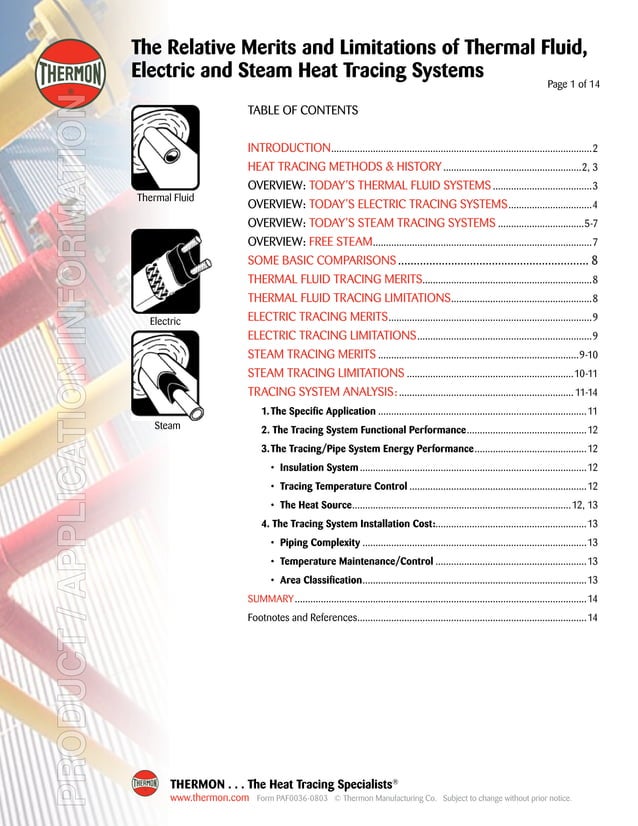 Heat Tracing Chart.pdf Heat Tracing Frost Protection Cable General Information | PDF