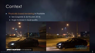 2SIGGRAPH 2015 – Advances in Real-Time Rendering course
Context
 Physically based rendering in Frostbite
 See [Lagarde &...